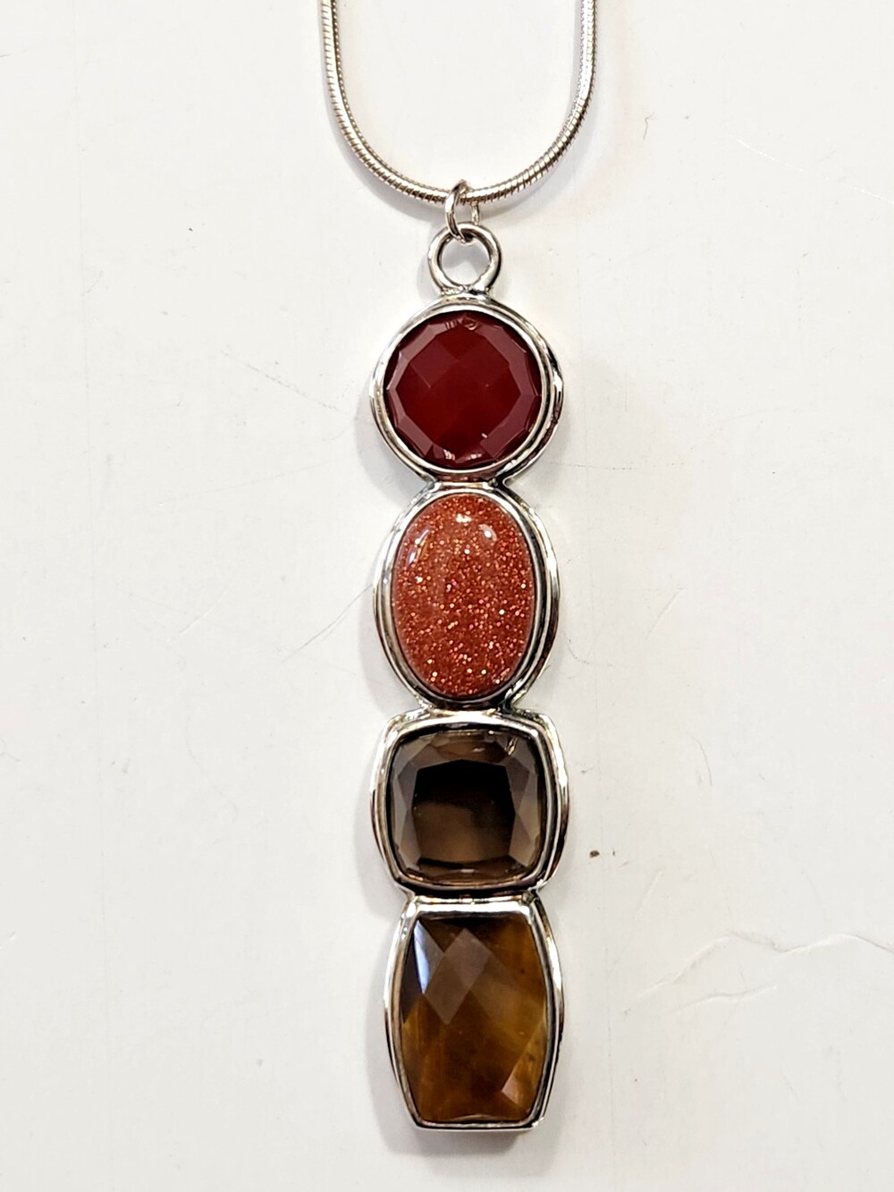 ELLE Signed 925 Sterling Silver Multi-Stone Pendant w/24" Italian Snake Chain